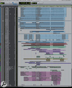 This composite screenshot shows the entire Pro Tools Edit window for 'Because We Can'. 