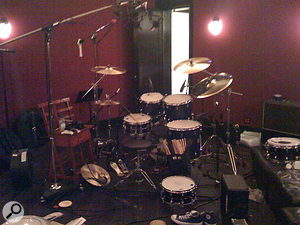 This mobile phone photo records the drum setup used throughout Scream.