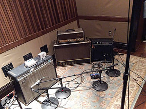 Jacquire King’s Selmer amp (centre) was used on ‘Let It Go’, but most of the other songs saw James Bay playing through a  Fender Twin (left) miked with a  Royer ribbon and a  Shure SM57.