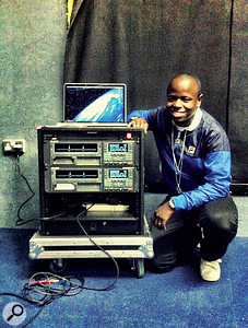 Kojo's preferred means of providing backing tracks to a front-of-house engineer is via two synchronised Alesis HD24s, with one serving as a backup.