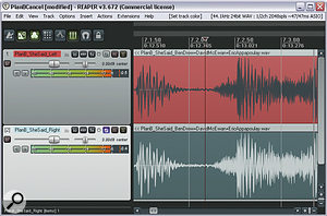 In this screenshot, you can see how to solo the Sides component of a stereo signal by inverting the left channel of a stereo file and mixing it with the right channel. As a more elegant freeware plug‑in solution, however, Brainworx's Bx_solo comes highly recommended. 