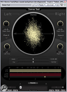 A stereo vectorscope display (such as the one in the excellent freeware Flux Stereo Tool plug‑in shown here) can reveal a lot of useful information about a stereo mix. For example, the top display shows a fairly unproblematic stereo picture, the left-hand one suggests a mix suffering from mono‑compatibility problems, and the right‑hand one indicates that the level of the mix's left channel may be too high.