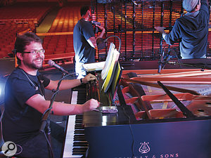 A pair of Schoeps were used over the grand piano, augmented by a Helpinstill 180 noise‑cancelling grand‑piano pickup.