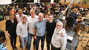 ThinkSpace Postgraduates recording their final projects in Prague with a 75-piece orchestra. Left to right: Sarah Lutz, Simon Horsey, Sergio Llopis Pascual, Bruno Newman, Guy Michelmore (tutor), Tim Johnson (tutor), Stefan Nemeth.