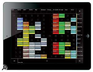 Griid Pro's scrollable and resizable clip-triggering matrix is zoomed out here to show the maximum 11 tracks by 12 Scenes. Touching one or more clips, or dragging horizontally across adjacent clips, triggers them in sync with Live's clip-quantise setting.