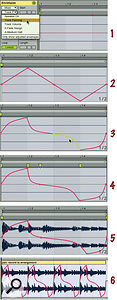 Here's how to create a reusable pan-automation envelope on a Session view audio clip and loop it in Arrangement view: 1. Create a one-bar audio clip of silence. 2. Select 'Mixer Track Panning' automation and add five breakpoints to create a triangle-wave pattern. 3. Curve the segments as desired by option-click-dragging. 4. Add Warp markers and drag them to change the segment lengths. 5. Drag audio clips into the sample editor window to replace the original (silent) audio clip. 6. To loop the automation in your arrangement either record multiple passes into the Arrangement view or drag the clip to the Arrangement view and then duplicate it (simply looping the clip doesn't loop the automation).