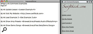 Each of the Link commands is shown in the text file to the left and as it appears in the resulting lesson on the right.