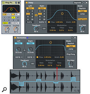 Screen 3: Delay replaces both Ping Pong and Simple Delay. Enhancements include LFO modulation of pitch and filter, pitch distortion modes, and freezing of the delay buffer.