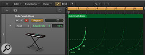 Screen 2: With the track header set to show region automation, drawing automation into a  looped region produces looped automation.