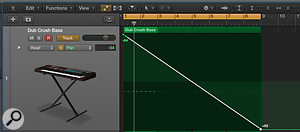 Screen 3: Changing the track header to show ‘Track’ automation allows you to draw automation across the looped regions. Here I  have used pan automation to move the synthesizer part from the left to the right speaker over an eight-bar period.