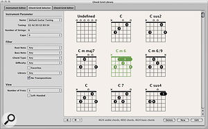 The new Chord Grid Library lets you browse and edit the 4692 chord grids supplied with Logic.