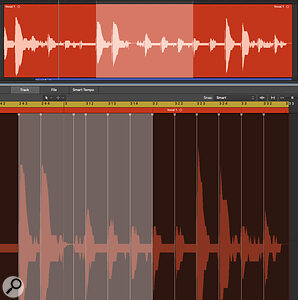 Logic’s key commands let you approximate Pro Tools’ celebrated Tab to Transients feature.