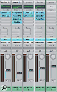 Multiple audio instruments, including associated processing, can easily be combined into a single sampler instrument.