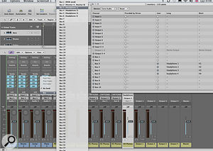 This screen illustrates routing to headphone outputs via sends and auxes, and labelling buses.