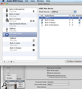 If you need more inputs and outputs than your interface allows, you can use your Mac's internal interface to set up extra connections.