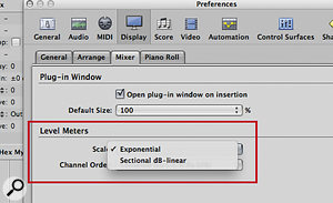 You'll find the Scale parameter under the Mixer Display Preferences. Here you can change the ballistic response of channel level meters.