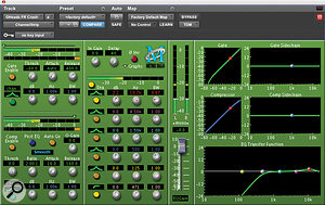 Tonal control over each separate element of the drums is essential for gaining the punch and clarity required. The overhead mics are thus not used so much to provide an overall 'picture' of the kit, but more as spot mics for the cymbals. With this in mind, the HPF on the overheads and hats can be set as high as 550Hz. Getting this right can easily be done by concentrating the ear on the high‑frequency content while slowly moving the HPF up until it starts thinning out the cymbals or hats, then moving the setting back slightly. A slight boost in the 10‑12kHz region has been applied in this screen shot to add some definition and brightness.