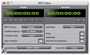 Two additional bundled applications, MOTU Audio Setup and MOTU SMPTE Setup (above) allow various 8Pre settings and facilities to be configured.