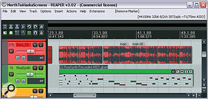 Here you can see the two main tactics Mike used to improve the bass part: extensive timing edits to lock the part firmly with the drums; and a simple MIDI synth line layered underneath Ollie's bass guitar part to fill out the low end, using a low‑pass filtered patch from Reaper's internal ReaSynth plug‑in.