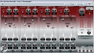 These screenshots show the processing used to sort out a persistent unevenness in the bass line: a combination of Platinumear's IQ4 dynamic EQ and Reaper's internal ReaEQ.