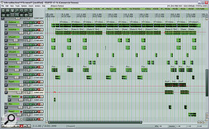 This screenshot shows how all the added textural samples were laid out across the song, and how level fades and automation were employed to keep this aspect of the arrangement in motion.