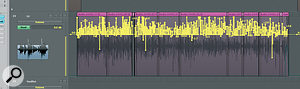 Intensive fader automation was used to maximise the intelligibility of the vocal verses. The upper screen shows the whole of one verse, while the lower one is zoomed in so that you can see individual vocal syllables.