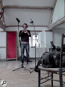 The final overdub of the day: Piers' trumpet, again dual-miked, this time with a Neumann U77 and a Shure SM7.