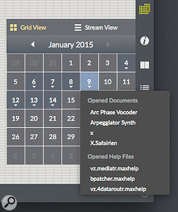 Recently opened patchers can now be browsed by date or in a  stream view.