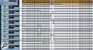 This screenshot shows how audio editing and automation data were used to create more variety in the main sampled drum loop during the first half of the song.