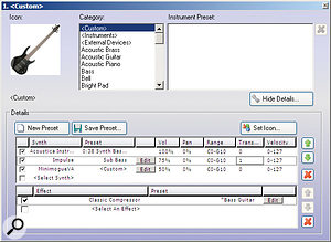 Multiple instruments and effects can be 'stacked' on a single track.