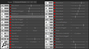 Multi mode’s keyswitch assignment page. Any of these functions can be assigned to any key — layouts can be saved as presets and selected independently from Multi presets.