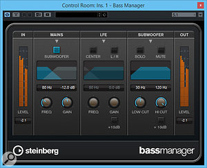 The Bass Manager plug-in adds bass management to Nuendo’s Control Room monitoring.