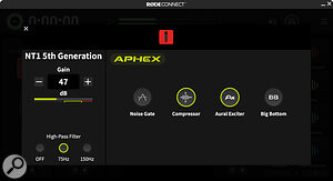 The NT1’s built‑in Aphex processing can be accessed only through Rode Connect.