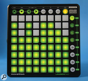 The Launchpad in Mixer mode. Each vertical column represents a channel fader.