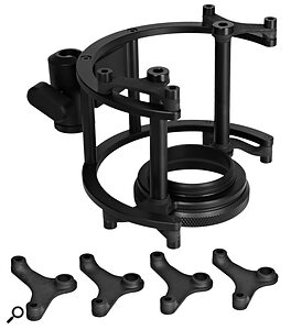 Unusually, the shockmount does not use elastic cord; the inner cradle is suspended using triangular pieces of rubber‑like material.