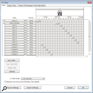 Up to 32 inputs are supported in the basic Pro Tools 9. Here I've configured the I/O Setup Window to use everything that's available on my Saffire Pro 40.