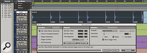 The first stage of creating a tempo map: Beat Detective has identified triggers on the kick drum track.