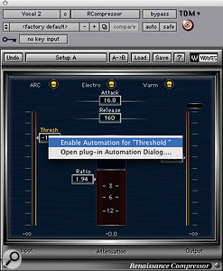 Keyboard shortcuts can be used to enable all plug–in parameters for automation (above), or just individual ones (below).