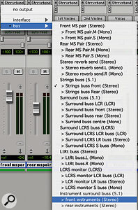 Paths and sub-paths created in the I/O Setup window appear as routing options in the Pro Tools mixer.