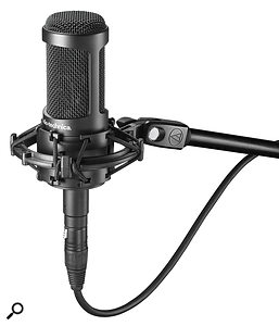 A multi‑pattern mic, like the Audio‑Technica AT2050 shown here, provides a relatively inexpensive way to try out different polar patterns. If you already have a cardioid mic, you could use the two in conjunction to start experimenting with stereo miking techniques.