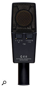 This is the rear side of the AKG C414 XLS microphone, showing two of its three rocker switches. These are quite easily adjusted inadvertently when positioning the mic, so it's worth double‑checking the LED settings before you hit Record.