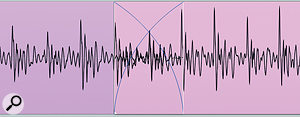 One of the trickiest places to edit is in the middle of a sustained pitched note, but you can often get surprisingly good results as long as you make sure to line up the waveforms as closely as possible through the crossfade region.