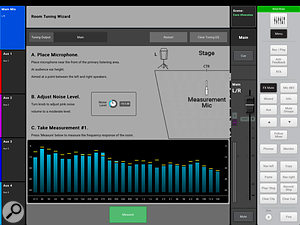 If you have a measurement (or other flat response) microphone, you can use the Room Tuning Wizard on any of the main or mono aux outputs to optimise the graphic EQ settings and achieve an even response at up to four measurement locations.