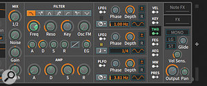 Finger sliding produces polyphonic timbre modulation, here mapped to filter cutoff in Bitwig’s Polysynth.