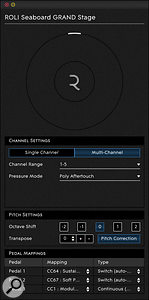 The ROLI Dashboard app oversees basic Seaboard settings, as well as some important aspects of integration with software.