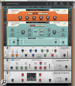 All the new devices in Reason Standard. There are two brand-new modulation effects, and rackmount versions of Reason's mixer processors.