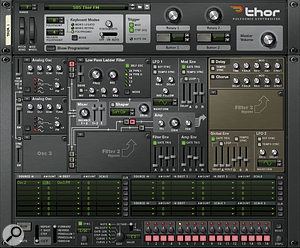 The fundamental signal path here could hardly be simpler — just an 'analogue' oscillator passing through a Low-pass Ladder filter. But the modulation matrix is being used to modulate the frequency of Osc 1 with Osc 2, at an audio rate. Normally the province of esoteric hardware modular synths, the effects you can achieve range from mild coloration to total harmonic insanity.