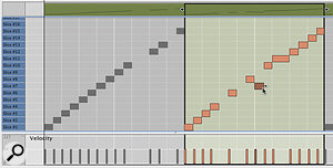 Slice events being edited in a Dr OctoRex track following the use of the Copy Loop to Track button.