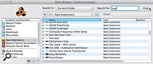 Patches accessed via the Rack Extensions shortcut are strictly grouped by device. However, searching using standard terms (like pad, lead, strings etc) will pull up many items from all those folders in one go.