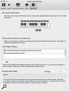 Screen 2: VST plug-in folders are enabled in the Advanced Settings. Leave everything unchecked if you wish to keep Reason running as before.